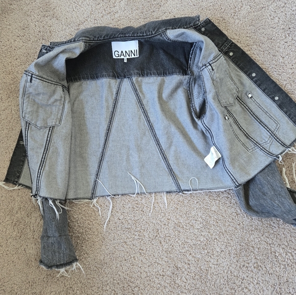 GANNI Womens Jacket Size EUR 42 / US Large Washed Black Denim Raw Hem Grunge - Picture 12 of 16